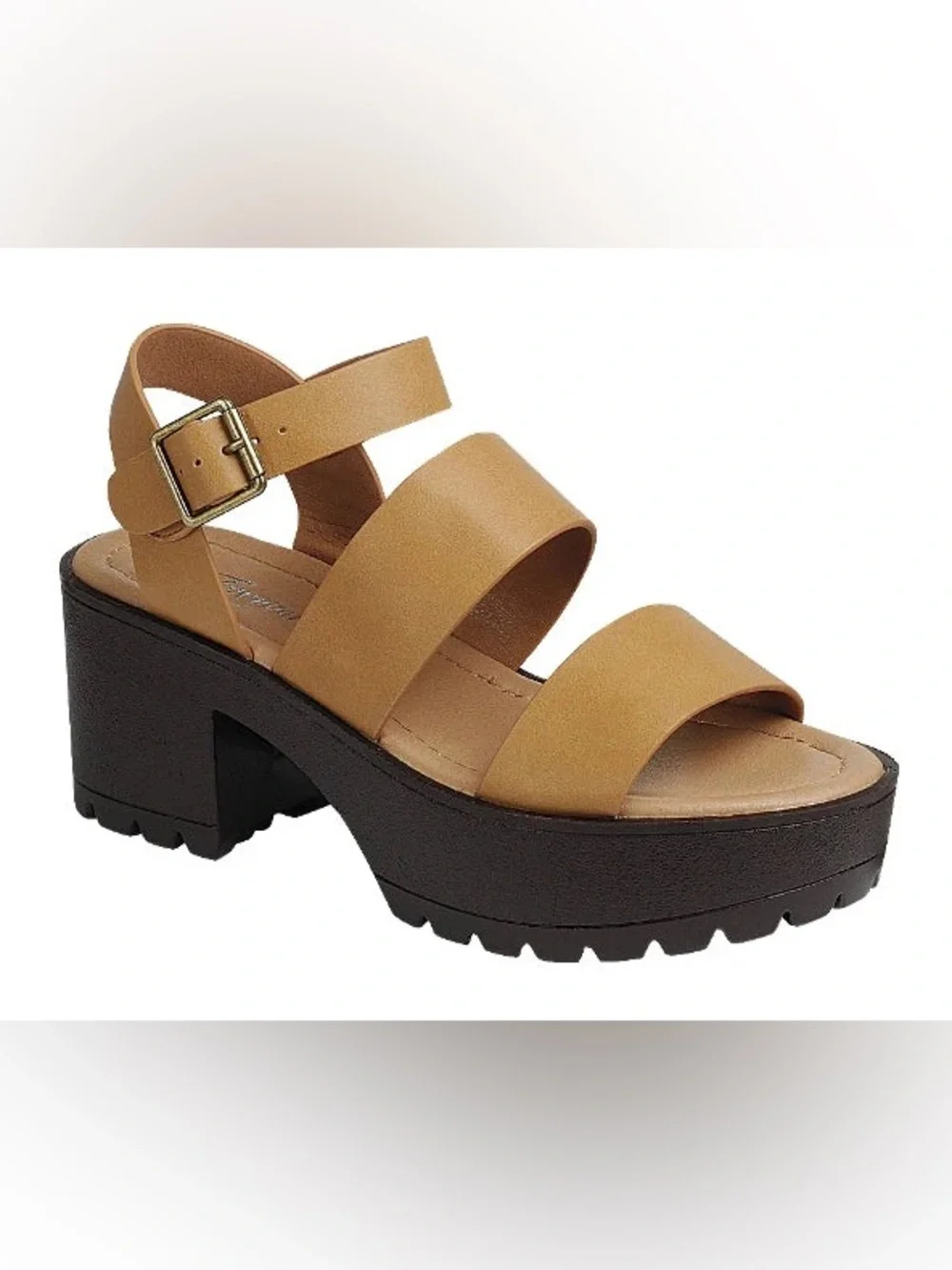 Forever Link Women’s Tan Strappy Buckle Platform Block Heel Sandals Size 6 New